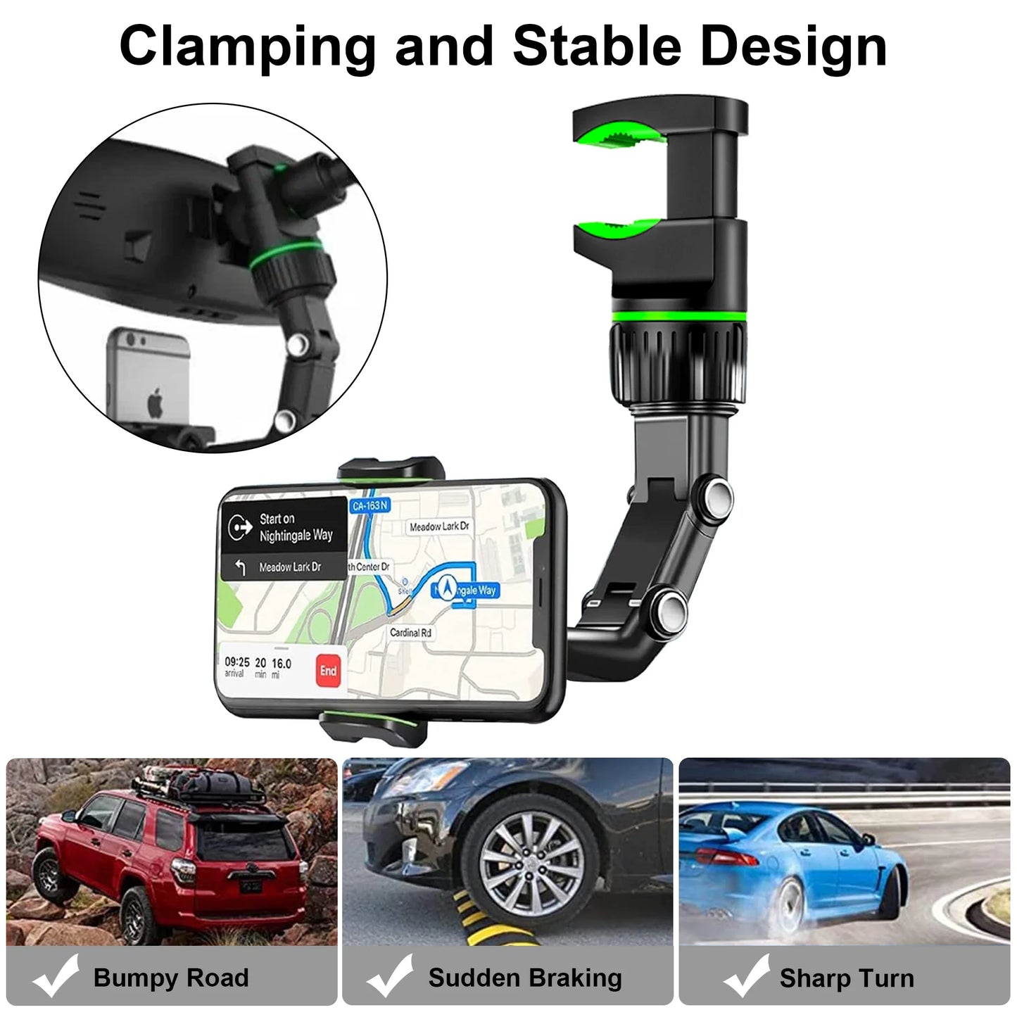 Car Phone Holder, Cell Phone Mount for Rearview Mirror, Universal Phone Stand Fits for Iphone