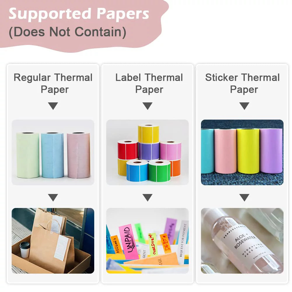 Mini Printer, Bluetooth Pocket Thermal Printer Inkless Portable Sticker Printer Compatible with Ios and Android, Wireless Photo Printer for Printing Label, Journal, Study Notes, Memo, Photos
