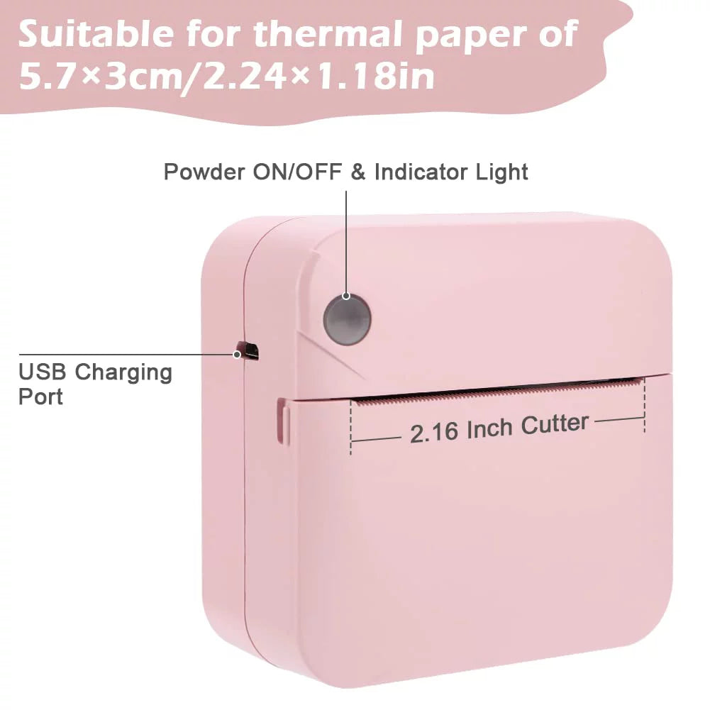 Mini Printer, Bluetooth Pocket Thermal Printer Inkless Portable Sticker Printer Compatible with Ios and Android, Wireless Photo Printer for Printing Label, Journal, Study Notes, Memo, Photos