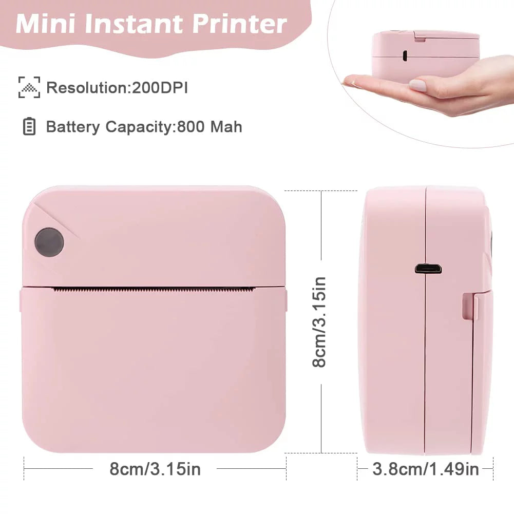 Mini Printer, Bluetooth Pocket Thermal Printer Inkless Portable Sticker Printer Compatible with Ios and Android, Wireless Photo Printer for Printing Label, Journal, Study Notes, Memo, Photos