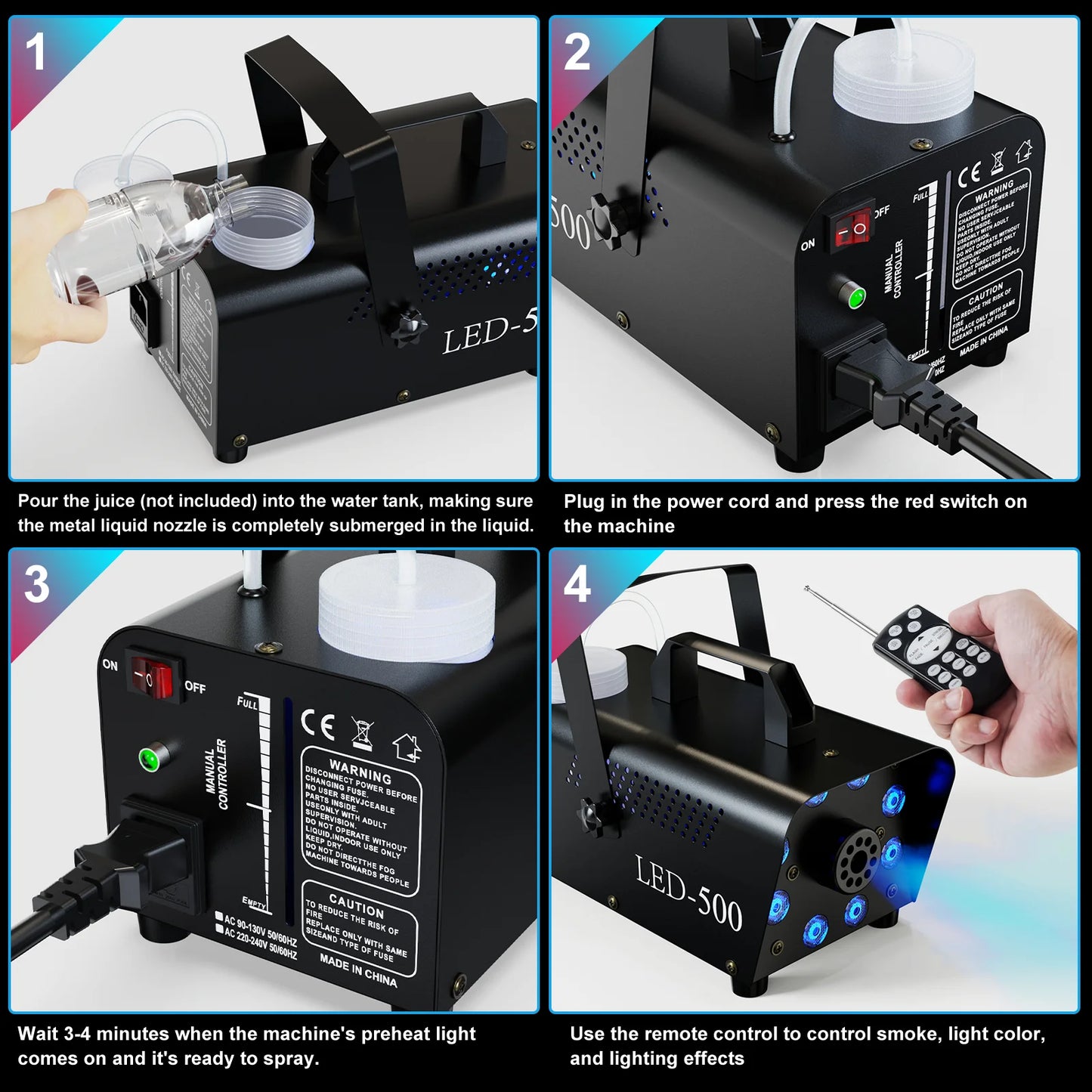 Halloween Smoke Machine, Fog Machine Indoor- 3 Stage LED Lights with 13 Colors & Strobe Effect, with Receiver and Wireless Remote Controls, 4.18 Pounds