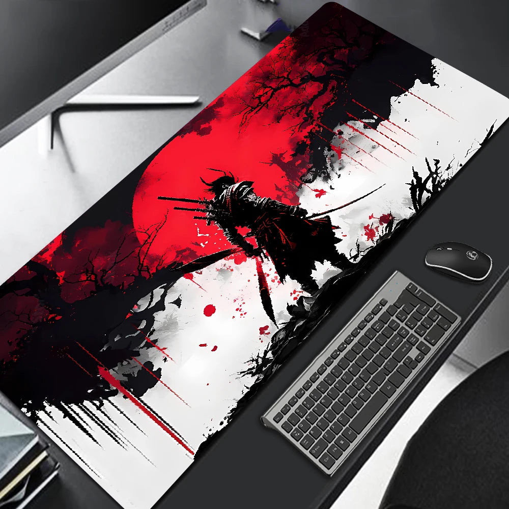 Samurai Warrior Mouse Pad Gamer Computer Accessories Keyboard Table Mat Black Mousepad Company Gaming Laptop Desk Accessory Pc