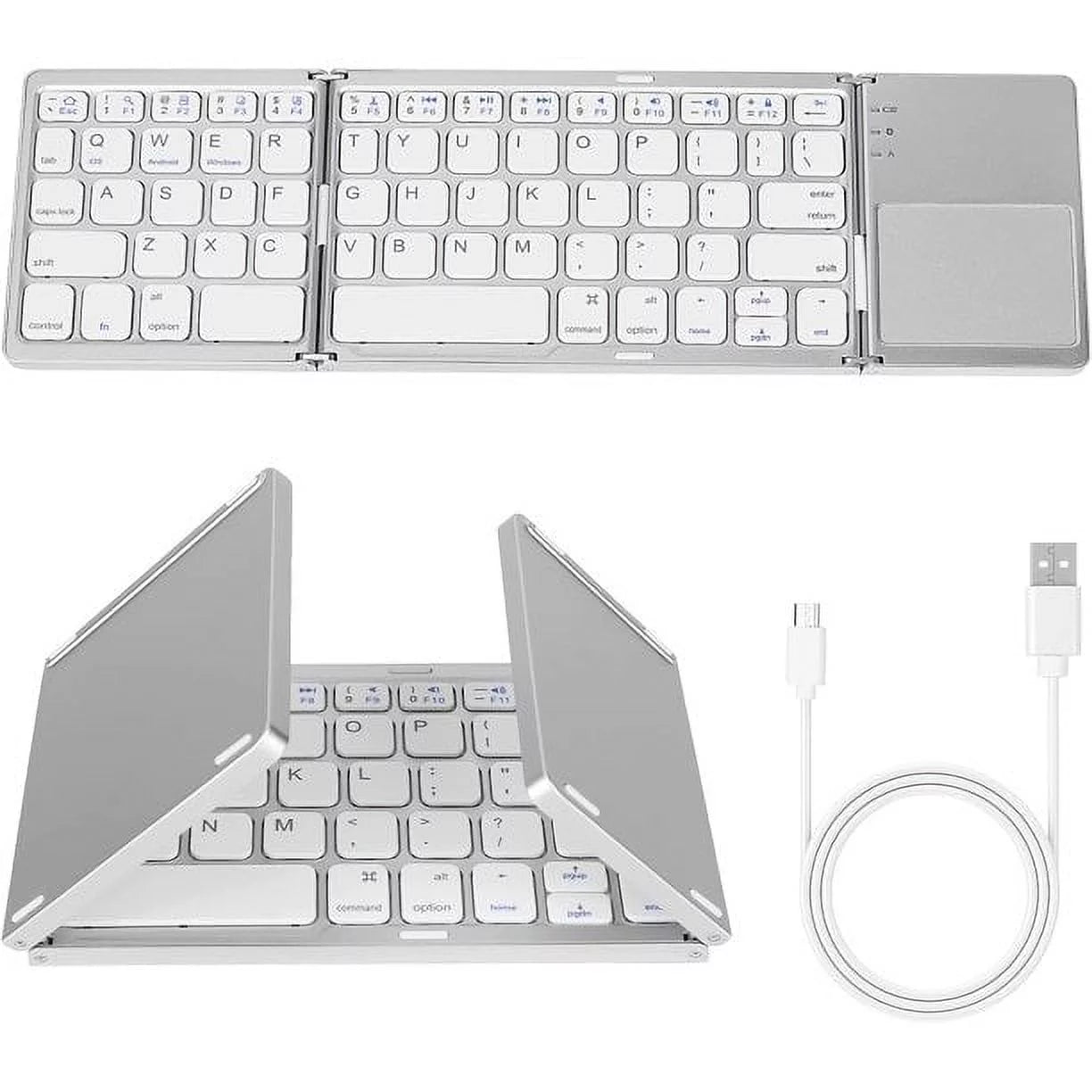 Foldable Bluetooth Keyboard, Tri- Folding Portable Wireless Keyboard with Touchpad, USB Rechargable BT Wireless Keyboard for Android, Windows System Laptop Tablet Smartphone Device(Gray)