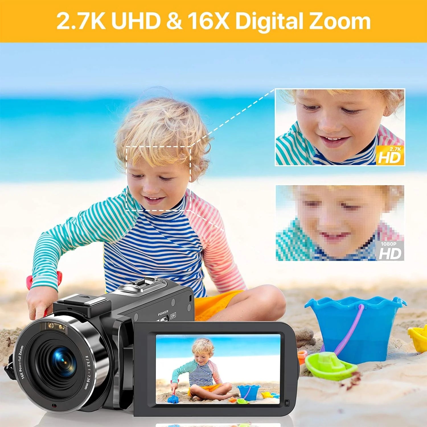 Video Camera Camcorder 2.7K for Youtube Vlogging Digital Camera IPS 36MP 16X Digital Zoom Camera Recorder