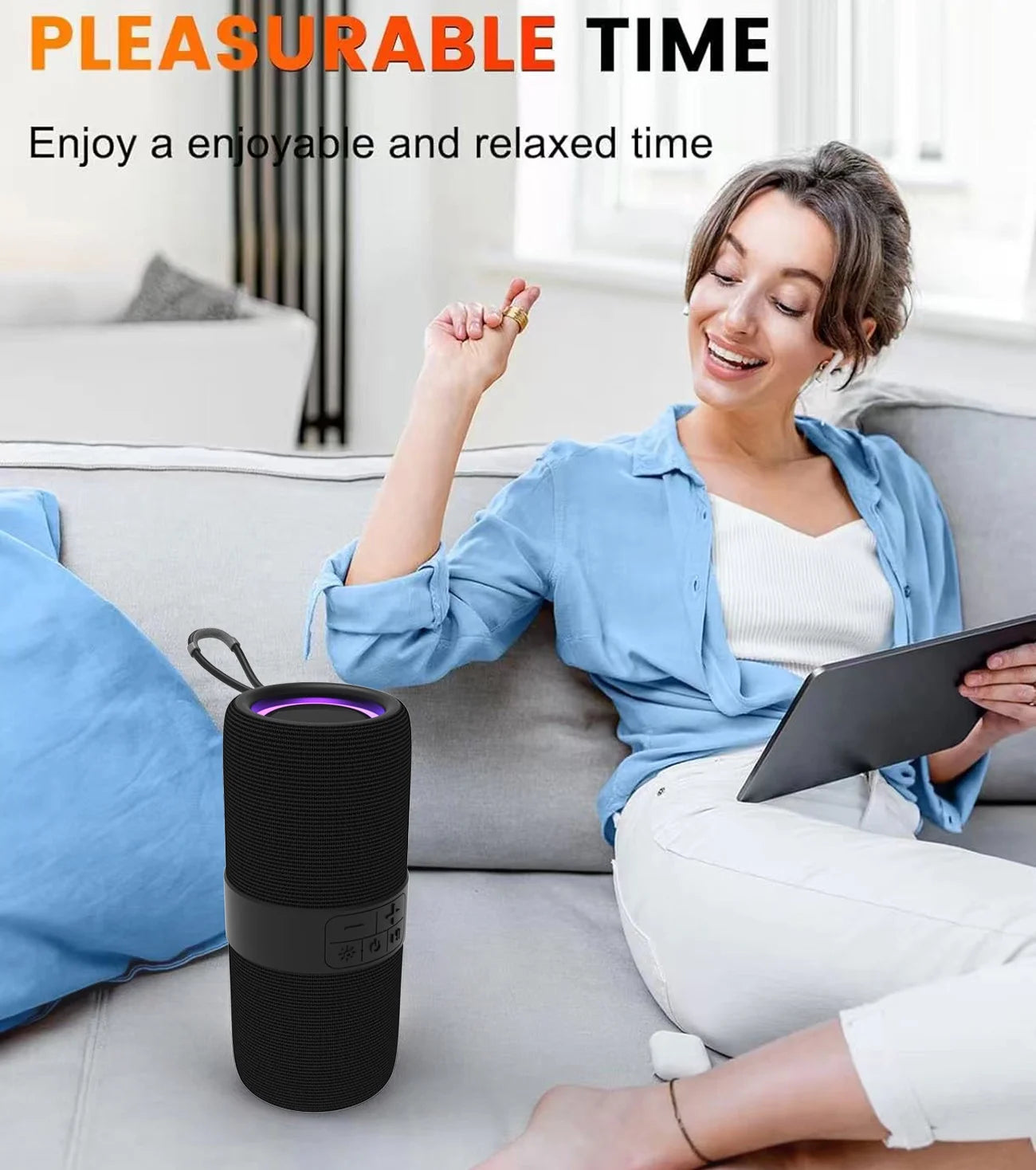 Waterproof Bluetooth 5.0 Speaker with Mutil-Colorful 7LED Lights Patterns, Portable Truwireless Party Speaker with 360 Rich Dynamic Sound