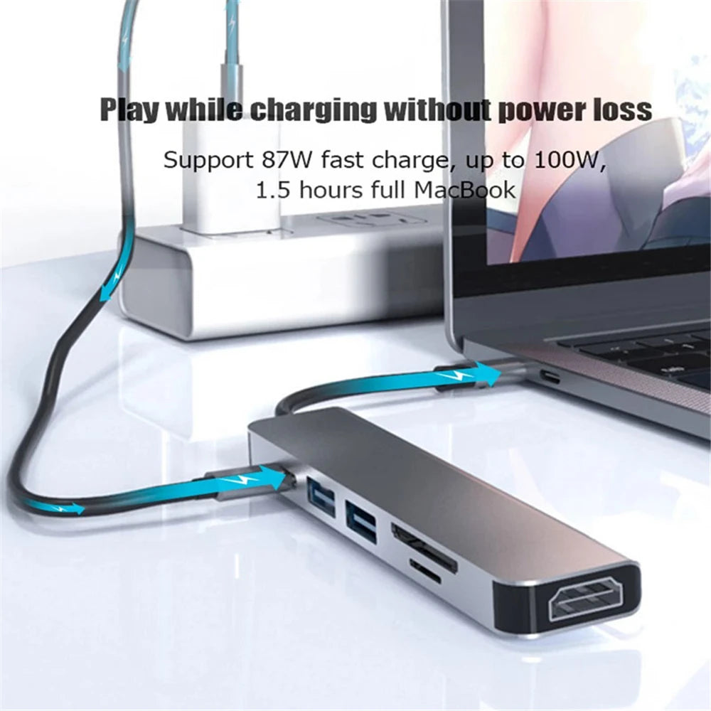 USB C HUB 4K 30Hz Type C to Hdmi-Compatible PD 87W USB Splitter USB Adapter for Macbook Air Pro USB3.0 HUB TF SD Multi Converter